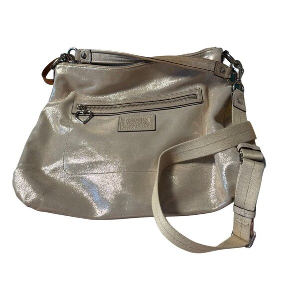 Coach Poppy 2-Way Metallic Shoulder Handbag Purse Tote, Oversized Travel Casual - Picture 2 of 6